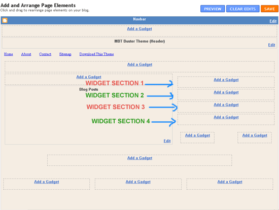 BLOGGER LAYOUT WIDGET SECTIONS