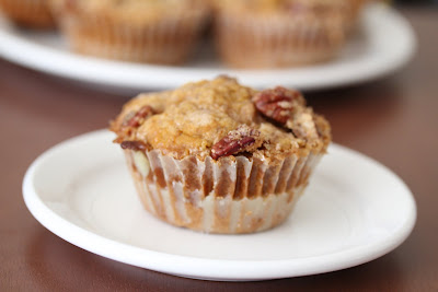 close-up photo of a Pecan streusel pumpkin muffin