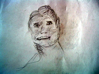 Portrait sketch with a skewed smile