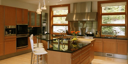 Modern Private Home Design With Wooden Flooring Kitchen Design