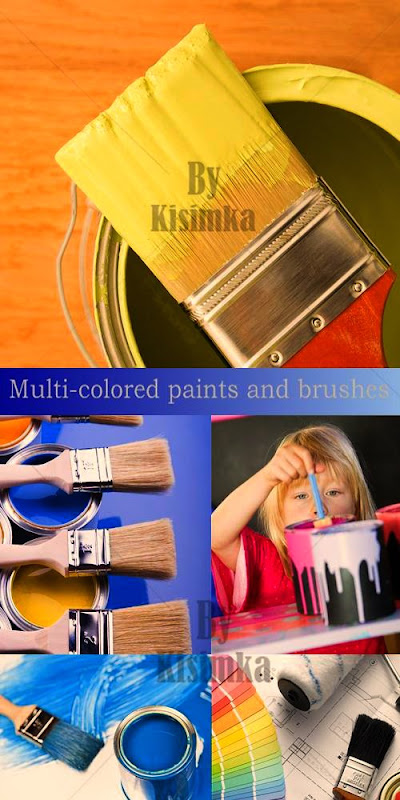 Stock Photo: Multi-colored paints and brushes