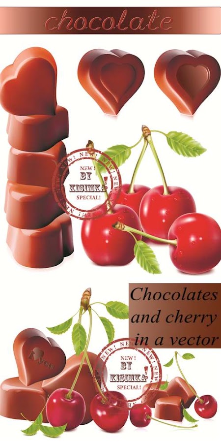 Stock: Chocolates and cherry in a vector