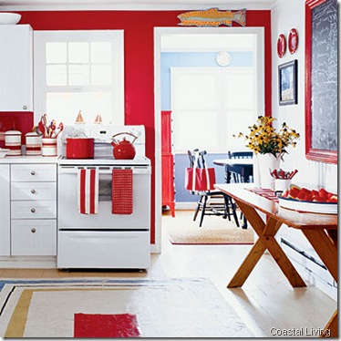 cornell red and white kitchen-coastal living