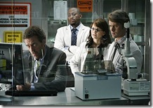 HOUSE:  House (Hugh Laurie, L) and the team (L-R:  Omar Epps, Jennifer Morrison and Jesse Spencer) search for clues to help diagnose a patient in the HOUSE episode 
