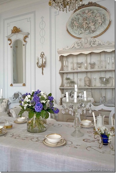 Swedish Interior Design---swedish gustavian country style dining table with antique swedish dresser canadian hostess
