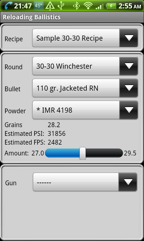Popular 30 Cal Ballistics Data Screen 1