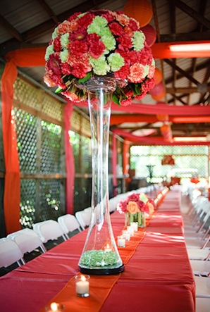 Long Pink and Orange Wedding Tables