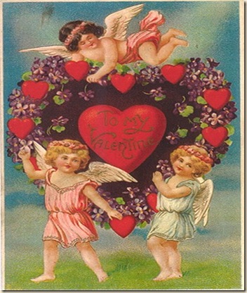 victorian-valentines-card-three-cherubs-purple-flowers-hearts