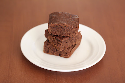 photo of a stack of three brownies on a plate
