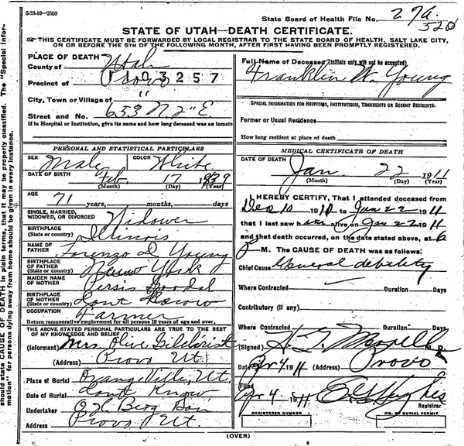 Young Franklin Wheeler Death Certificate