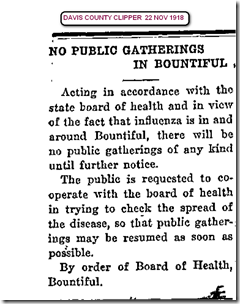 Flu No Gatherings 22 Nov 1918 Davis County Clipper.jpg