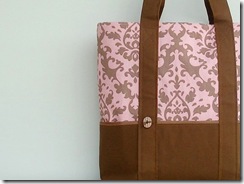 Classic Canvas Tote Bag in Pink and Brown Damask from MondayMorningStudios