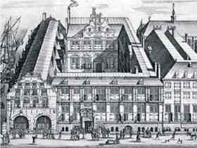 A drawing of the Vereenigde Oost-Indische Compagnie headquarters in Amsterdam