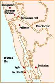 Map of the Kerala coastline