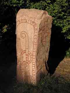 Rune stone with an inscription from the 11th century AD. Located in University Park near the University Museum in Uppsala