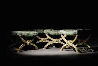A set of three ivory painted and parcel-gilt Royal Pliants by Jean-Baptiste-Claude Séné (1748-1803) made for Queen Marie Antoinette’s Salon des Jeux at the Châteaux of Compiègne and Fontainbleau, Louis XVI, circa 1786-87. Together with a later 19th century copy. £150,000-250,000.