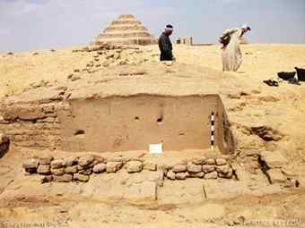 The tomb of Ptah Mes discovered at Saqqara. In the back, the step pyramid is visible