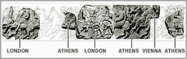 Parts of the Parthenon's North  Frieze held by different Museums