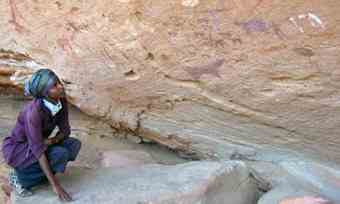 Dr Sada Mire of University College London with some of the ancient art finds at Dhambalin, Somaliland. She headed a local team that discovered almost 100 rock art sites
