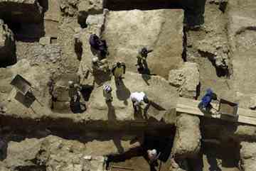Workers dig at an archaeological excavation site in central Beirut.