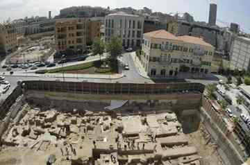 A general view shows an archaeological excavation site in central Beirut.