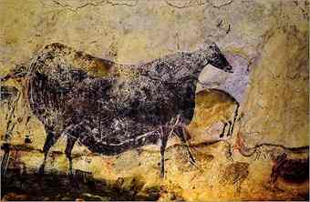 A prehistoric painting of a bull at Lascaux in southwestern France.