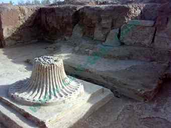 Stucco decorated foot of fire altardiscovered in Vigol Fire Temple
