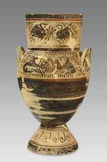 Amphora with swans and sphinx, Eretria; Painted terracotta, 620–600 BC
