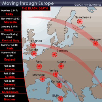 The Black Death moved through Europe astonishingly fast. Take a look at some of the stops on its path.