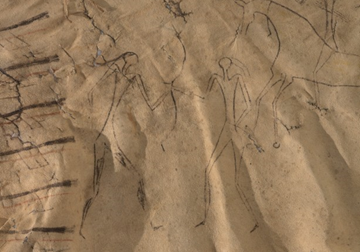 Drawings on an 1850s Crow buffalo robe at major new exhibit at the National Museum of the American Indian in New York City.