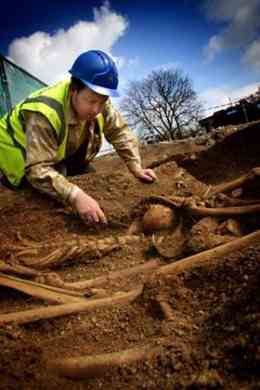 Archaeologists excavate the mass grave containing dozens of murdered Danish settlers.
