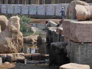 The ancient Egyptian temple to the god Ptah in the village of Meet Rahina near Memphis, just south of Cairo, now sits submerged in sewage.