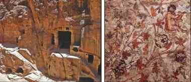 Siq al-Barid: the rock-cut biclinium (left) contains the recently conserved Dionysiac wall painting.