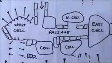 The arrow marks the entrance to the burial site (Sketch by archaeologist Dan Lee, ORCA)