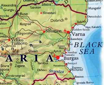 Map showing location of Varna, Bulgaria.