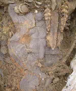 The helmet was found buried under a pig’s jaw and alongside another hoard of coins. It is likely that it was buried following a ritual feast, and, judging from the age of the pig bones, a feast that occurred in the summer.