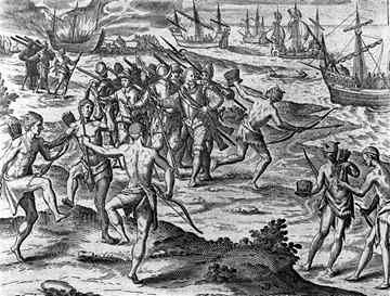 Drake and his men on America's western shore with friendly Coast Miwoks. The Mariners' Museum 