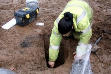 Excavation of the Neolithic village in Peak District fields near Wirksworth, Derbyshire.