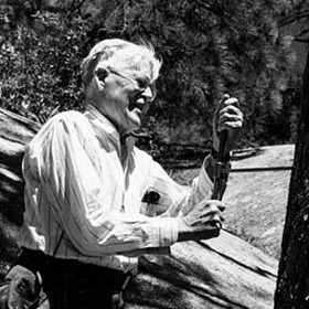 A.E. Douglass himself, coring a tree. [NASA Earth Observatory]