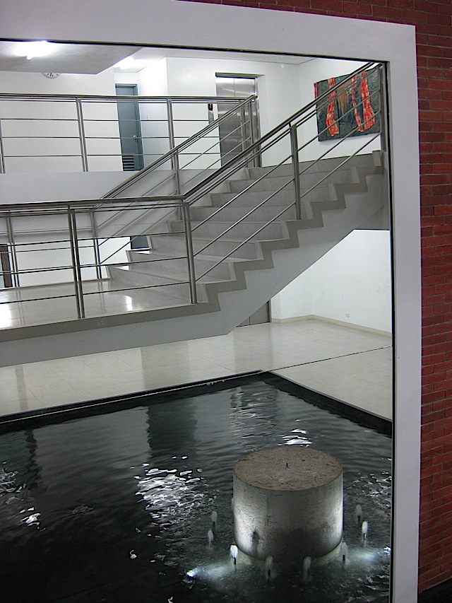 stairs, elevator and interior water feature at the new Rizal Library