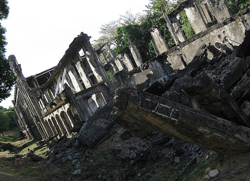 Middleside barracks ruins showing supporting struts and frames in Corregidor Island