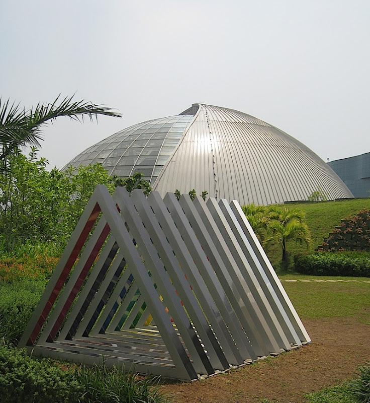 triangular rainbow sculpture and Sky Dome at SM City North EDSA's Sky Garden