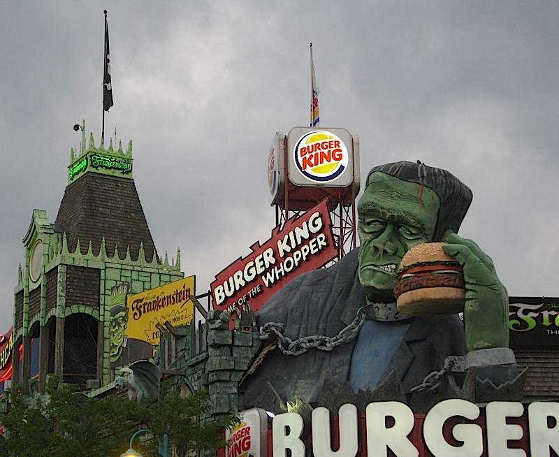 Frankenstein's monster selling Burger King at Niagara Falls