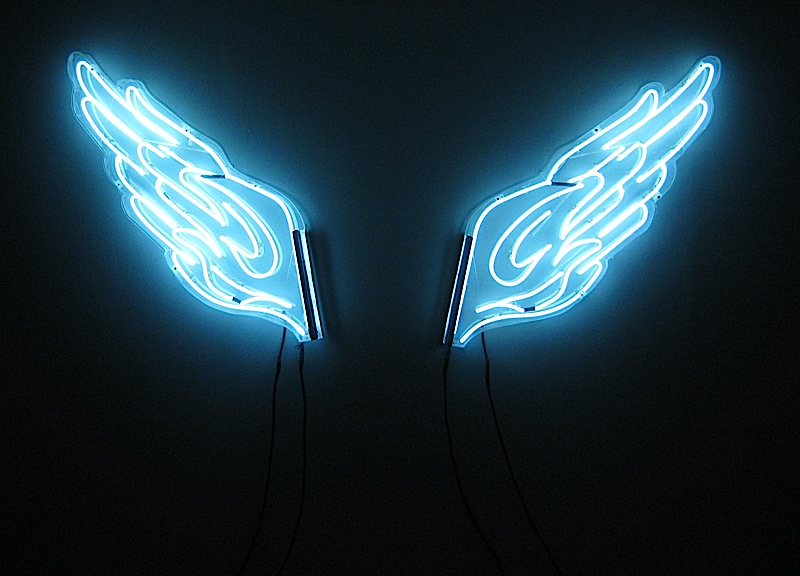 neon wings in Kawayan de Guia's exhibit titled 'Bored on the Fourth of July'