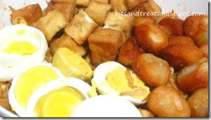 boiled eggs, fish balls, tofu and bean sprout topping, by 240baon