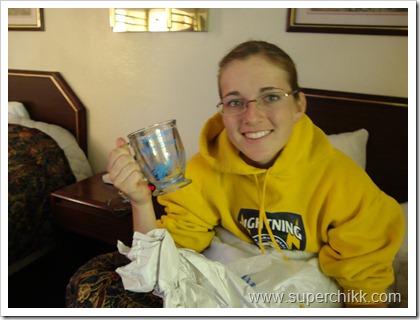 91Emily w her hot chocolate mug that Caedmon and Melissa personalized for her
