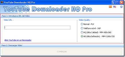 Menú del programa YouTube Downloader HQ Pro Menú del programa YouTube Downloader HQ Pro
