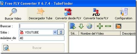 Menú principal del programa Free FLV Converter Menú principal del programa Free FLV Converter