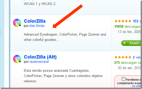 Complemento de Firefox ColorZilla