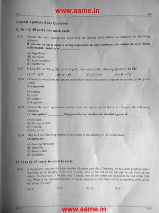 GATE 2011 Mechanical Engineering Question Paper